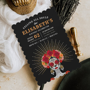 Invitation Glam Skeleton Jour des morts Thème Anniversaire Fê