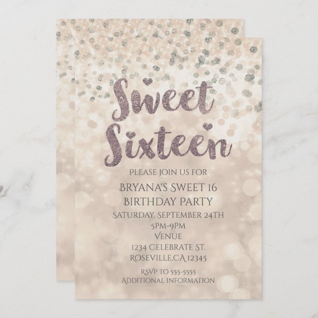 Invitation Glam Sparkle Confetti Sweet 16 Anniversaire Invita (Devant / Derrière)