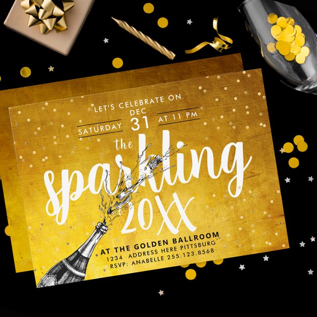 Invitation Glam Sparkling Champagne Gold New Year Party Invi (Créateur téléchargé)