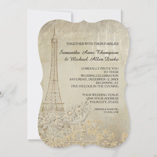Invitation Glam Vintage Paris Mariage élégant parisien (Dos)