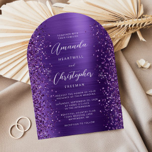Invitation Glam violet brossé Parties scintillant Mariage arc