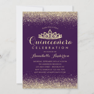 Invitation Glam Violet Violet Quinceañera Gold Tiara Parties 