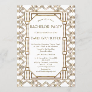 Invitation Glam White Gold Great Gatsby 20s Bachelor Party