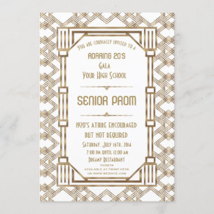 Invitation Glam White Gold Great Gatsby Senior Prom