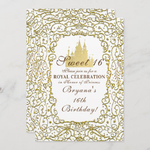 Invitation Glam White & Gold Royal Castle Princess Sweet 16