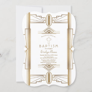 Invitation Glam White Roaring 20's Great Gatsby Baptism