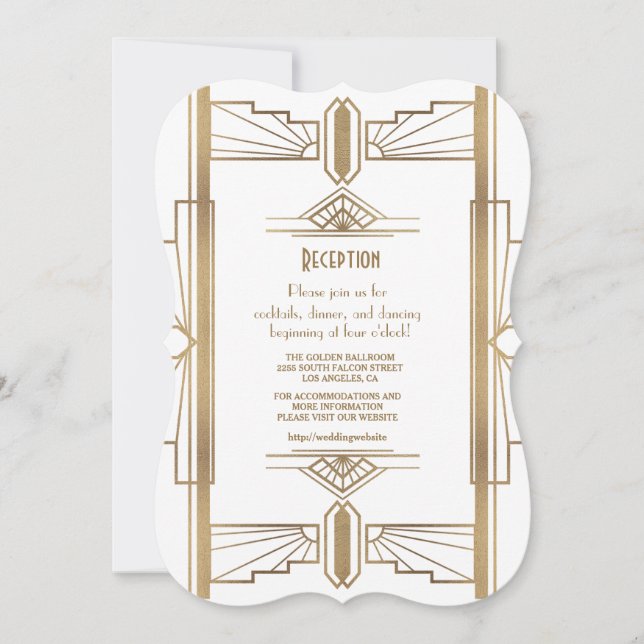Invitation Glam WhiteAnnées 20 Great Gatsby Réception des ann (Devant)