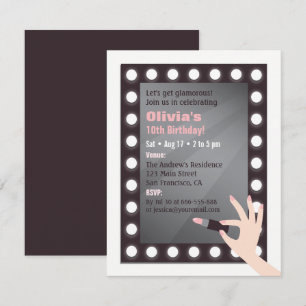 Invitation Glamor Chic Lights Makeup Girls Birthday Party