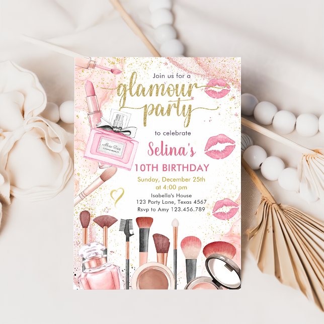 Invitation Glamor Party Glitz Glam Spa de maquillage fille An (Créateur téléchargé)