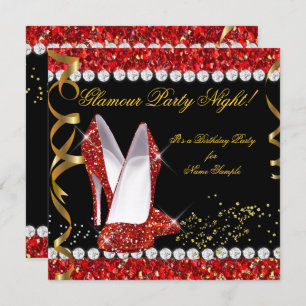 Invitation Glamor Party Nuit Rouge Parties scintillant Or Noi