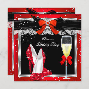 Invitation Glamor Red Parties scintillant talons Silver Champ