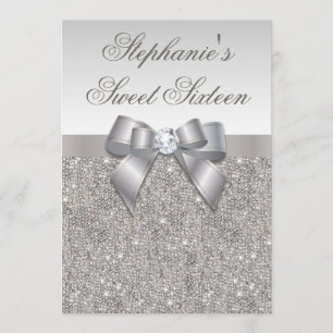 Invitation Glamorisant sucré 16 Faux Séquins d'argent et bow