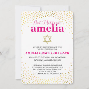 Invitation GLAMOROUS BAT MITZVAH rustique en or confetti rose