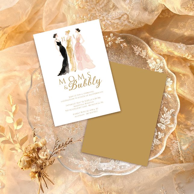 Invitation Glamorous Chic Moms & Bubbly Brunch TMF26 (Glamorous Watercolor Effect Moms & Bubbly Mother's Day Brunch Invitation with Faux Gold Glitter.)