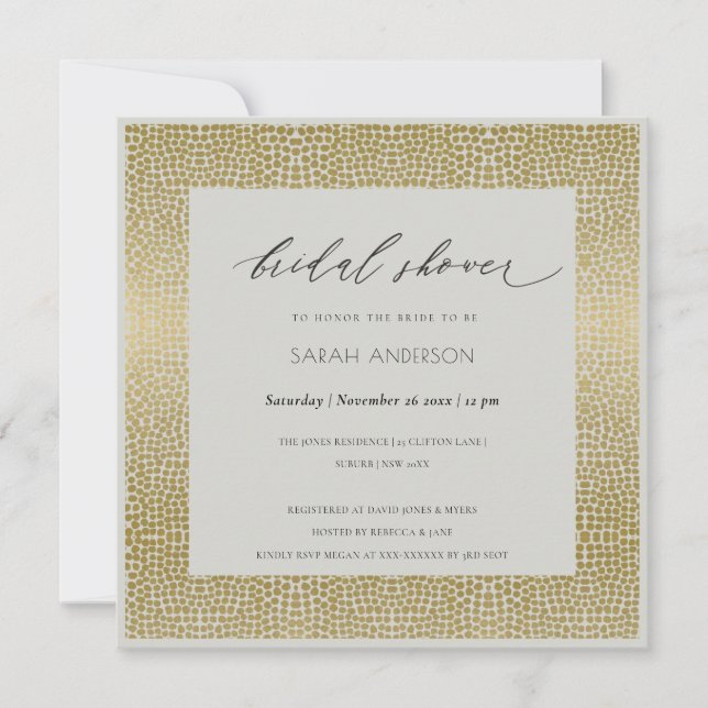 INVITATION GLAMOROUS GREY GOLD DOTS MOSAIC BRIDAL SHOWER (Devant)