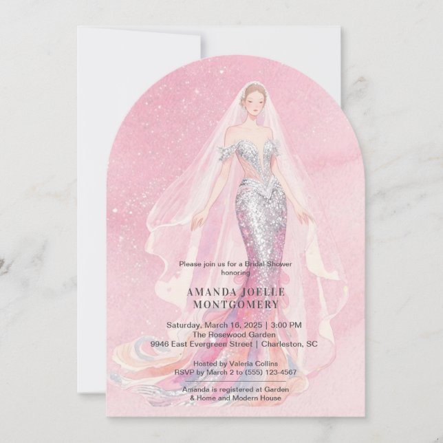 Invitation Glamorous Pink Glitter Mermaid Style Bride Dressed (Devant)