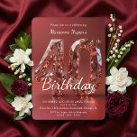 Invitation Glamorous Rose Gold Gemstone 40th Birthday<br><div class="desc">Set the stage for a spectacular milestone celebration with this glamorous rose gold gemstone 40th birthday party invitation. Featuring a stunning, 3D faceted diamond-style "40" against a rich burgundy red background, this luxurious design perfectly captures the elegance of a sophisticated adult birthday event. The sparkling metallic jewel tones and beautiful...</div>