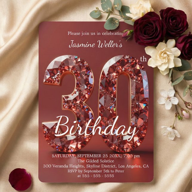 Invitation Glamorous Ruby Red Diamond 30th Birthday (Créateur téléchargé)