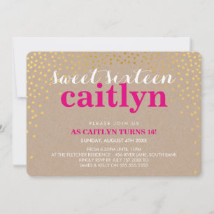 Invitation GLAMOROUS SWEET 16 confettis d'or rustique kraft r