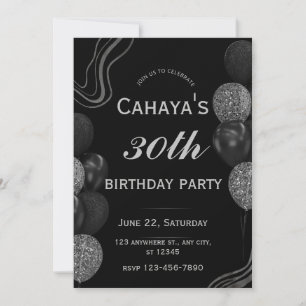 Invitation Glamour 30e anniversaire Black Silver brillant