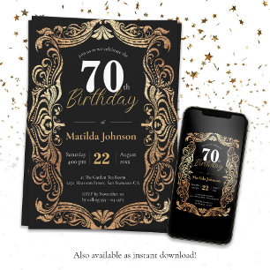 Invitation Glamour 70e anniversaire Gold Black Boho Elégant