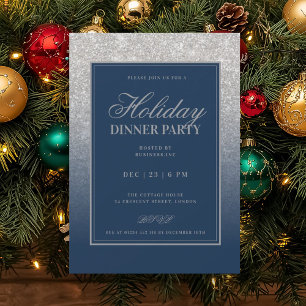 Invitation Glamour Argent FAUX Paillettes Fête de Noël Bleu N