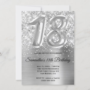 Invitation Glamour Argent Pailleté Étincelant 18e Anniversair