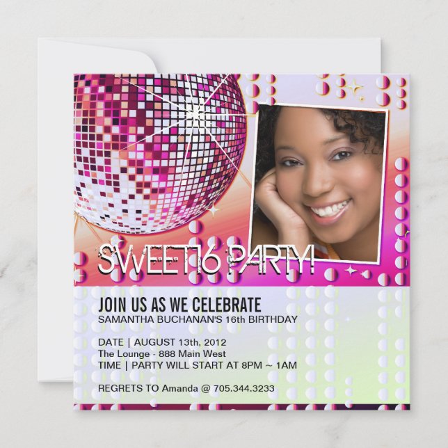 Invitation Glamour Ball de Disco pour un Sweet Six (Devant)