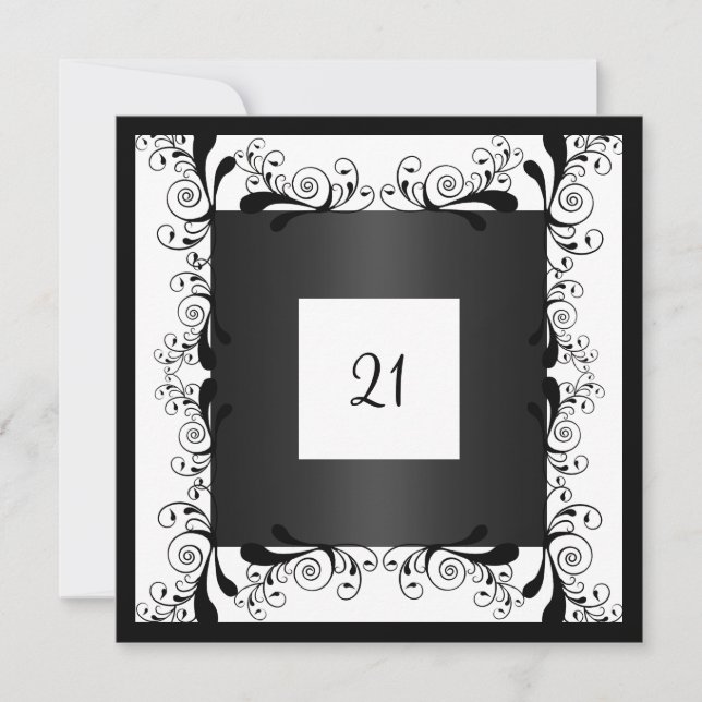 Invitation Glamour Blanc Fleur Noir (Devant)