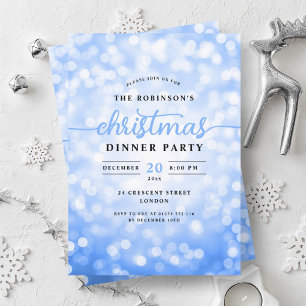 Invitation Glamour bleu marine Lumières Noël Dîner fête