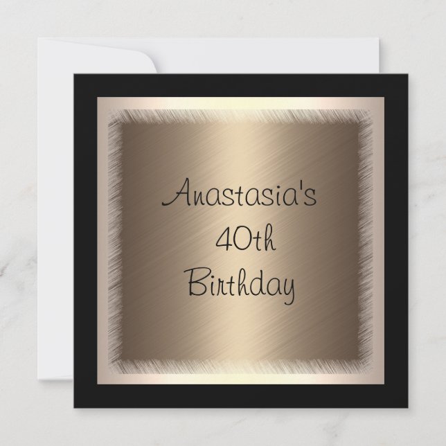 Invitation Glamour Bronze Crème pour 40e Anniversaire Noir (Devant)