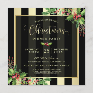 Invitation glamour Gold & Black Stripe Holiday