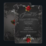 Invitation Glamour gothique Rose rouge noire Ornemental Douce<br><div class="desc">Personnalisez l'avant / l'arrière pour tout événement.</div>