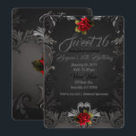 Invitation Glamour gothique Rose rouge noire Ornemental Douce<br><div class="desc">Personnalisez l'avant / l'arrière pour tout événement.</div>