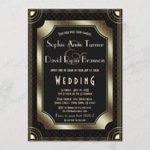 Invitation Glamour Great Gatsby Gold Black Art Déco Mariage