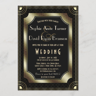 Invitation Glamour Great Gatsby Gold Black Art Déco Mariage