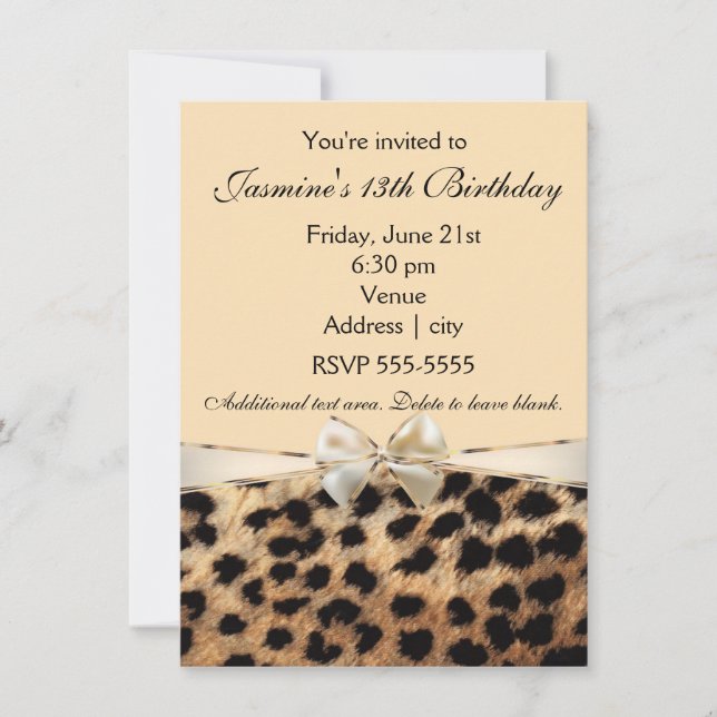 Invitation glamour imprimé léopard guépard blanc n (Devant)