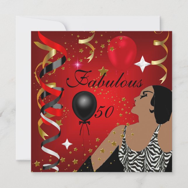 Invitation Glamour Lady Fabuleux 50 Cinquante Anniversaire Fê (Devant)