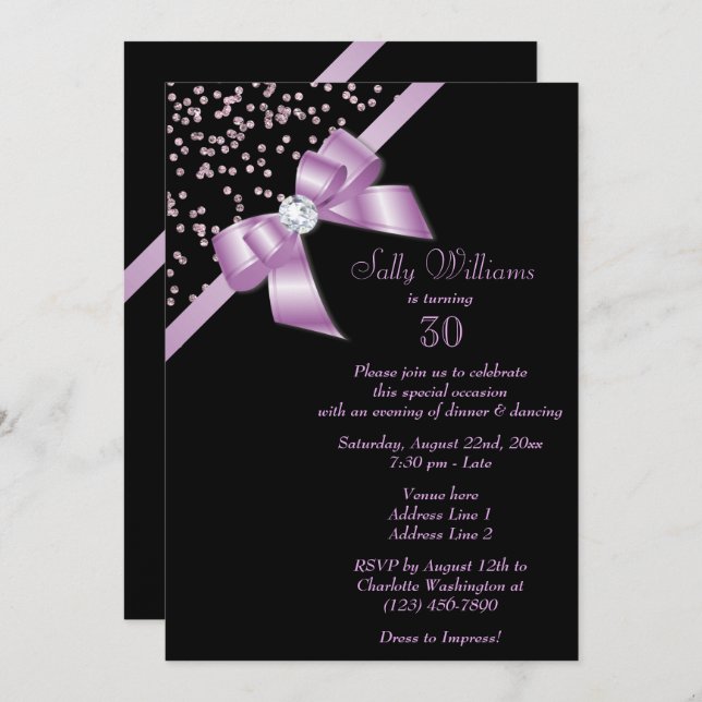 Invitation Glamour Lilac Confetti & Jewel Bow 30e anniversair (Devant / Derrière)