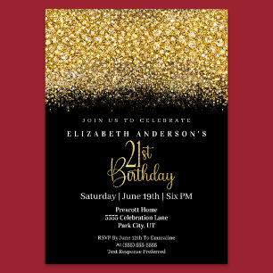 Invitation Glamour Or Bijou Pailleté 21e Anniversaire