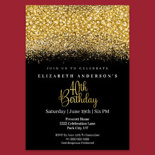 Invitation Glamour Or Bijou Pailleté 40e Anniversaire