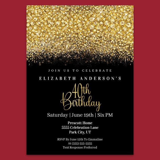 Invitation Glamour Or Bijou Pailleté 40e Anniversaire (Créateur téléchargé)