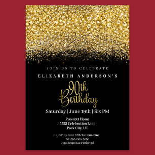 Invitation Glamour Or Bijou Pailleté 90e Anniversaire