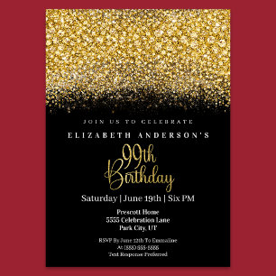 Invitation Glamour Or Bijou Pailleté 99e Anniversaire