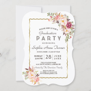 Invitation Glamour Or Blush rose Floral Parti de Graduation