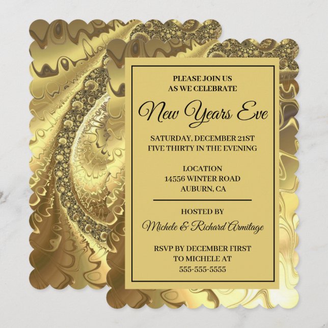 Invitation Glamour Or pour le Nouvel An (Devant / Derrière)