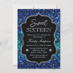 Invitation Glamour pailleté Océan sarcelle et bleu pour Sweet
