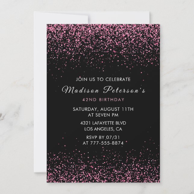 Invitation  Glamour Pailleté Rose Élégant 42e anniversaire (Devant)