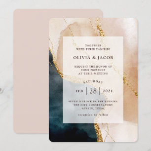 Invitation Glamour peint  Mariage avec Faux Gold
