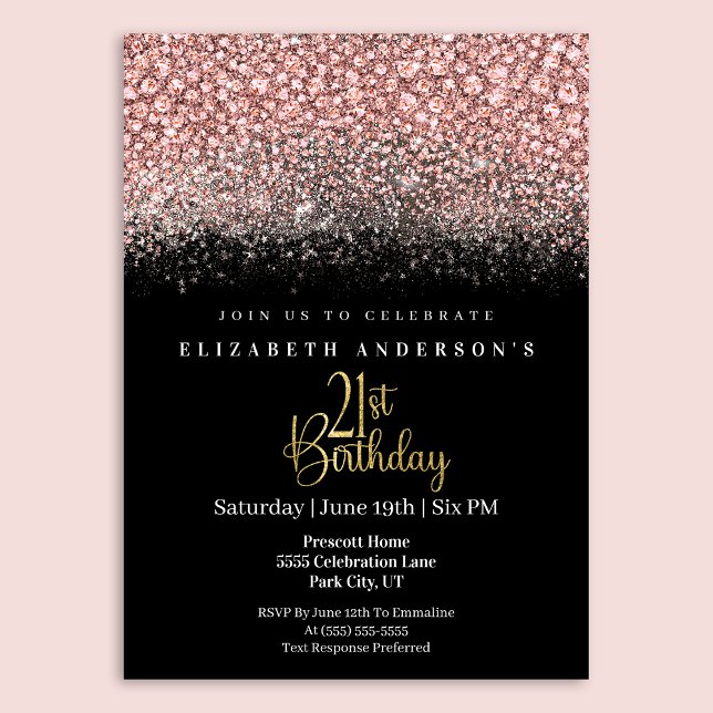 Invitation Glamour Pink Jeweled Glitter 21st Birthday (Créateur téléchargé)